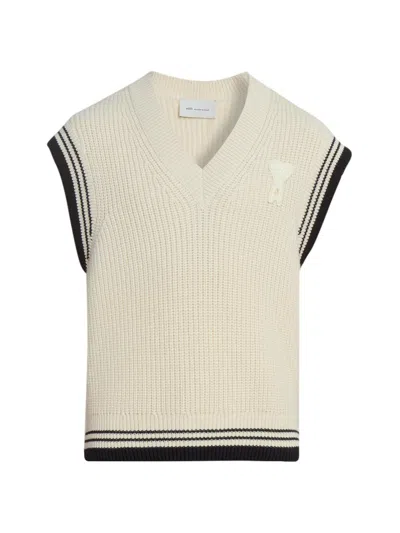 Ami Alexandre Mattiussi Ami Paris Ribbed Wool Sleeveless Ami De Coeur Sweater In Neutral