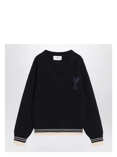 AMI ALEXANDRE MATTIUSSI MEN'S NAVY AMI DE COEUR SWEATER