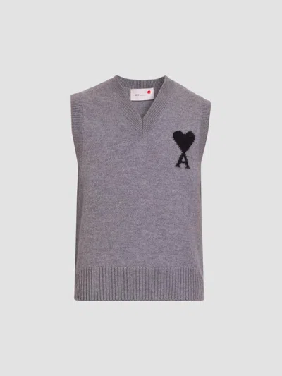 Ami Alexandre Mattiussi Quota Ami De Coeur Logo Knit Vest In Purple