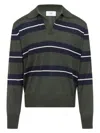 Ami Alexandre Mattiussi Ami Paris Men Green Polo With All-over Striped Motif And Polo-style Collar In Wool And Silk Blend Ma In Green