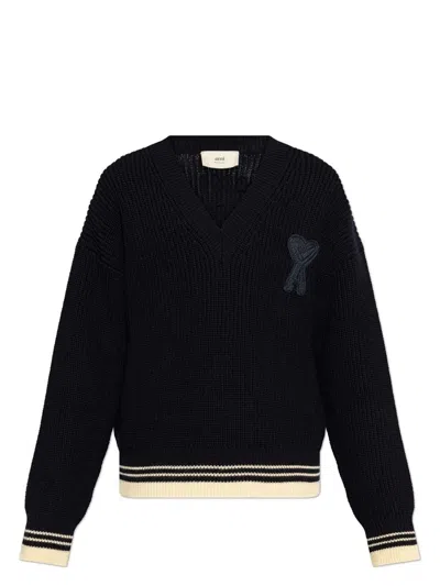 AMI ALEXANDRE MATTIUSSI MEN'S RIBBED V NECK SWEATER