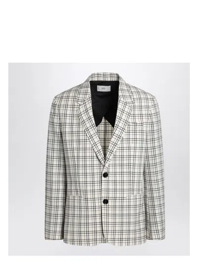 AMI ALEXANDRE MATTIUSSI MEN'S SINGLE-BREASTED CREAM CHECK JACKET