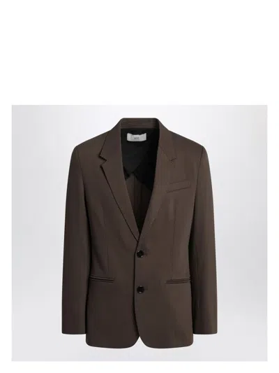 AMI ALEXANDRE MATTIUSSI MEN'S SINGLE-BREASTED OLIVE WOOL JACKET