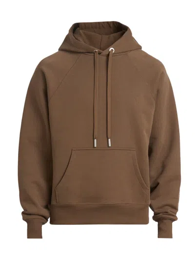 Ami Alexandre Mattiussi Men's Small Embossed Ami De Coeur Hoodie In Brown