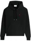 Ami Alexandre Mattiussi Ami Black Cotton Hoodie With Embroidered Logo And Functional Pockets In Black