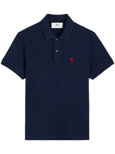 Ami Alexandre Mattiussi Ami Paris Ami Paris De Coeur Cotton Polo Shirt In Blue