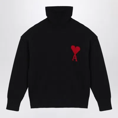 Ami Alexandre Mattiussi Heart Friend Turtleneck Sweater In Black
