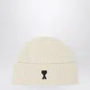 Ami Alexandre Mattiussi Ami Paris Wool Ami Paris De Coeur Beanie In Neutral