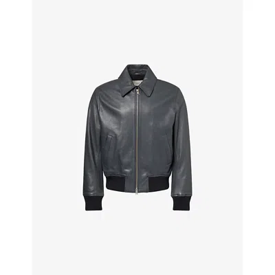 Ami Alexandre Mattiussi Mens Anthracite Regular-fit Spread-collar Leather Jacket In Gray