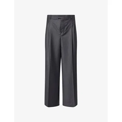 Ami Alexandre Mattiussi Mens Anthracite Tailored Wide-leg Wool Trousers In Black