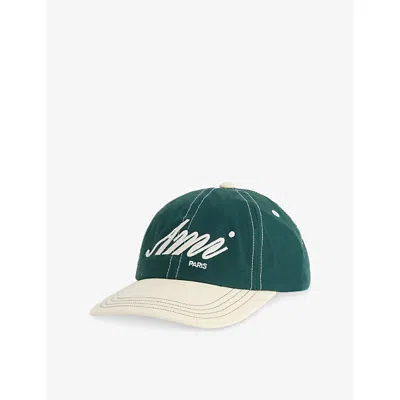 Ami Alexandre Mattiussi Mens Bicolour Embroidered-logo Cotton-canvas Cap Vert Bouteille/ Ivoire In Green