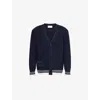 Ami Alexandre Mattiussi Wool Cardigan V-neck Embroidered Detail In Bleu Marine