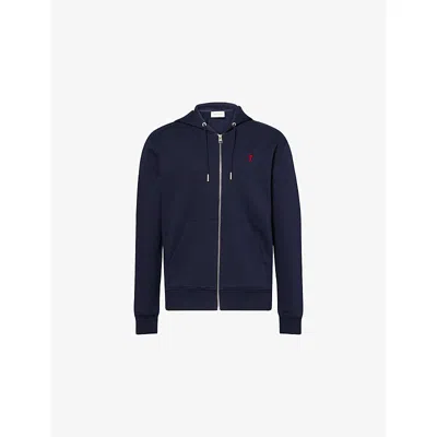 Ami Alexandre Mattiussi Mens Bleu Nuit Adc Logo-embroidered Cotton-jersey Hoody In Blue