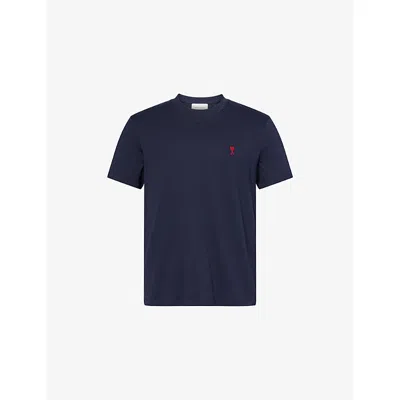 Ami Alexandre Mattiussi Ami Paris Men Blue Crewneck T-shirt With Adc Embroidery On The Front In Cotton Man