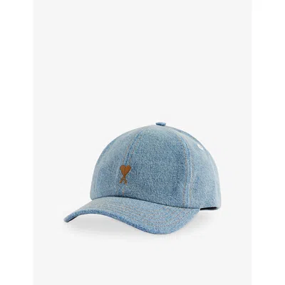 Ami Alexandre Mattiussi Mens Bleu Used Embroidered-logo Denim Baseball Cap In Blue
