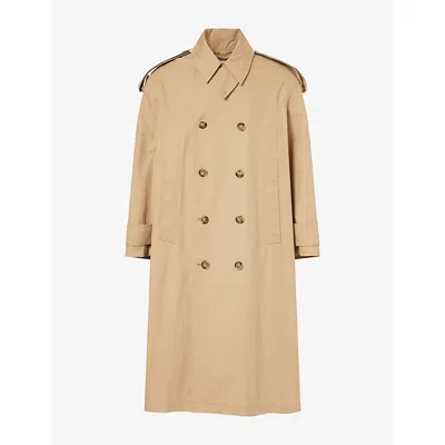 Ami Alexandre Mattiussi Mens Double-breasted Cotton Trench Coat Beige Mastic In Animal Print