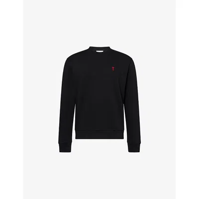 Ami Alexandre Mattiussi Ami Paris Men Black Crewneck Sweater With Adc Embroidery On The Front In Wool Blend Man In Multi