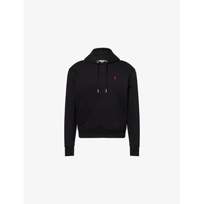 Ami Alexandre Mattiussi Mens Noir Regular-fit Embroidered-logo Cotton Hoody In Black