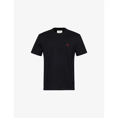 Ami Alexandre Mattiussi Mens Regular-fit Embroidered-logo Cotton-jersey T-shirt Noir In Black