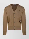 Ami Alexandre Mattiussi Merino V Neck Cardigan With Ribbed Cuffs And Hem In Brown