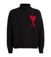 Ami Alexandre Mattiussi Ami Paris Funnel-neck Sweater With Heart Intarsia Design In Black