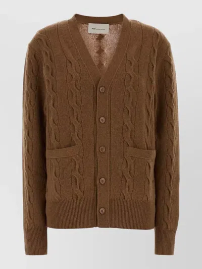 Ami Alexandre Mattiussi Ami Paris Cable-knit Merino Wool Cardigan In Brown