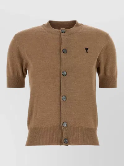 Ami Alexandre Mattiussi Merino Wool Cardigan In Brown