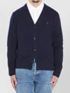 Ami Alexandre Mattiussi Ami Paris De Coeur Wool Cardigan In Blue