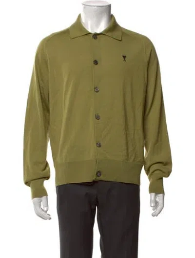 Pre-owned Ami Alexandre Mattiussi Merino Wool Collar Cardigan In Green