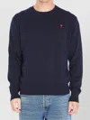 Ami Alexandre Mattiussi Ami Navy Blue Cotton Jersey Sweater With Signature Embroidered Motif In Blue
