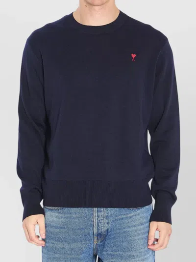 AMI ALEXANDRE MATTIUSSI MERINO WOOL HEART EMBROIDERED SWEATER