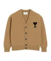 Ami Alexandre Mattiussi Ami Felted Merino Wool Cardigan With Inlaid Heart Motif In Brown