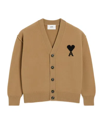 Ami Alexandre Mattiussi Merino Wool Knitted Cardigan In Brown