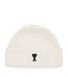 Ami Alexandre Mattiussi Merino Wool Logo Beanie In Neutral