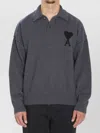 Ami Alexandre Mattiussi Ami Paris Grey Polo-style Ami Paris De Coeur Sweater In Gray
