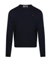 Ami Alexandre Mattiussi Merino Wool Round Neck Sweater With Heart Detail In Black
