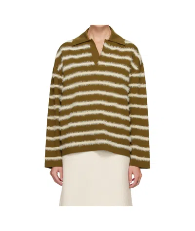 Ami Alexandre Mattiussi Merino Wool Striped Polo Shirt In Brown