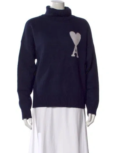 Pre-owned Ami Alexandre Mattiussi Merino Wool Turtleneck Sweater In Blue