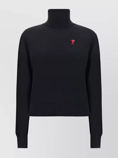Ami Alexandre Mattiussi Ami De Caur Wool Turtleneck Sweater In Black