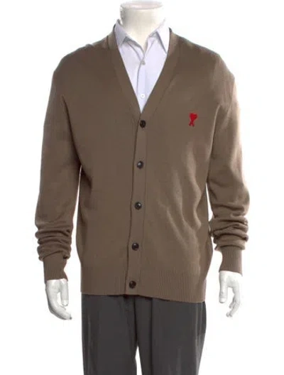 Pre-owned Ami Alexandre Mattiussi Merino Wool V-neck Cardigan In Brown