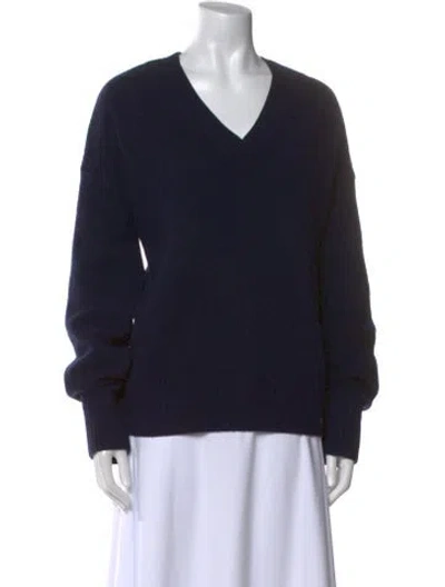 Pre-owned Ami Alexandre Mattiussi Merino Wool V-neck Sweater In Blue