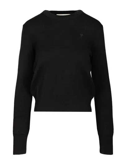 Ami Alexandre Mattiussi Merinos Wool Ami De Coeur Sweater Knitwear Black