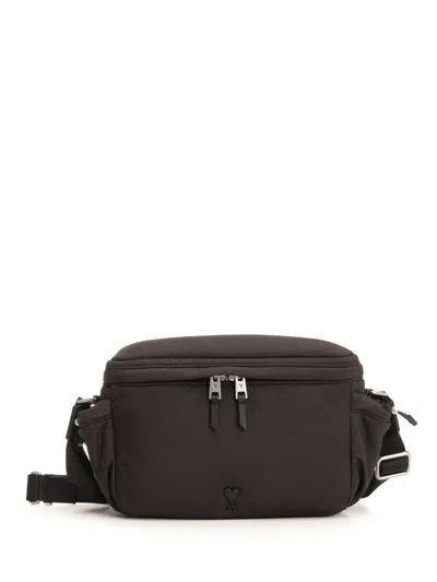 Ami Alexandre Mattiussi Messenger Bag In Padded Nylon Canvas Crossbody Bags Black