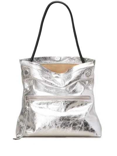 Ami Alexandre Mattiussi Schultertasche Im Metallic-look Mit Klappe In Silber