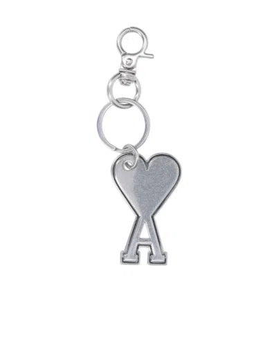 Ami Alexandre Mattiussi Metallic Logo-charm Keyring In Gray