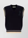 Ami Alexandre Mattiussi Midnight Wool V-neck Vest With Ribbed Texture