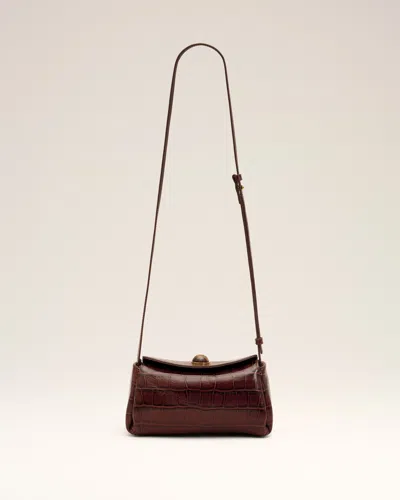 Ami Alexandre Mattiussi Mini Brown Crocodile Embossed Cow Leather Carrousel Bag Brown In Burgundy