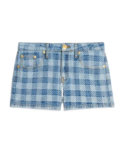 Ami Alexandre Mattiussi Mini Checkered Denim Shorts In Blue
