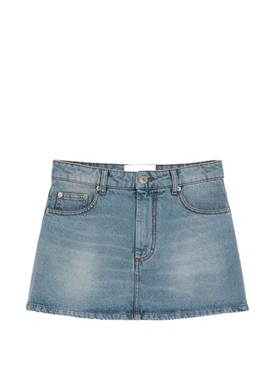 Ami Alexandre Mattiussi High Waist Denim Mini Skirt Frayed Hem In Blue