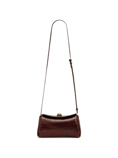 Ami Alexandre Mattiussi Mini Crocodile-embossed Cow-leather Carrousel Bag In Brown
